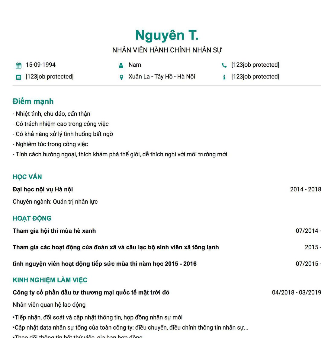 Gợi ý cách viết Mẫu CV tham khảo Nhân viên Hành chính Nhân sự 