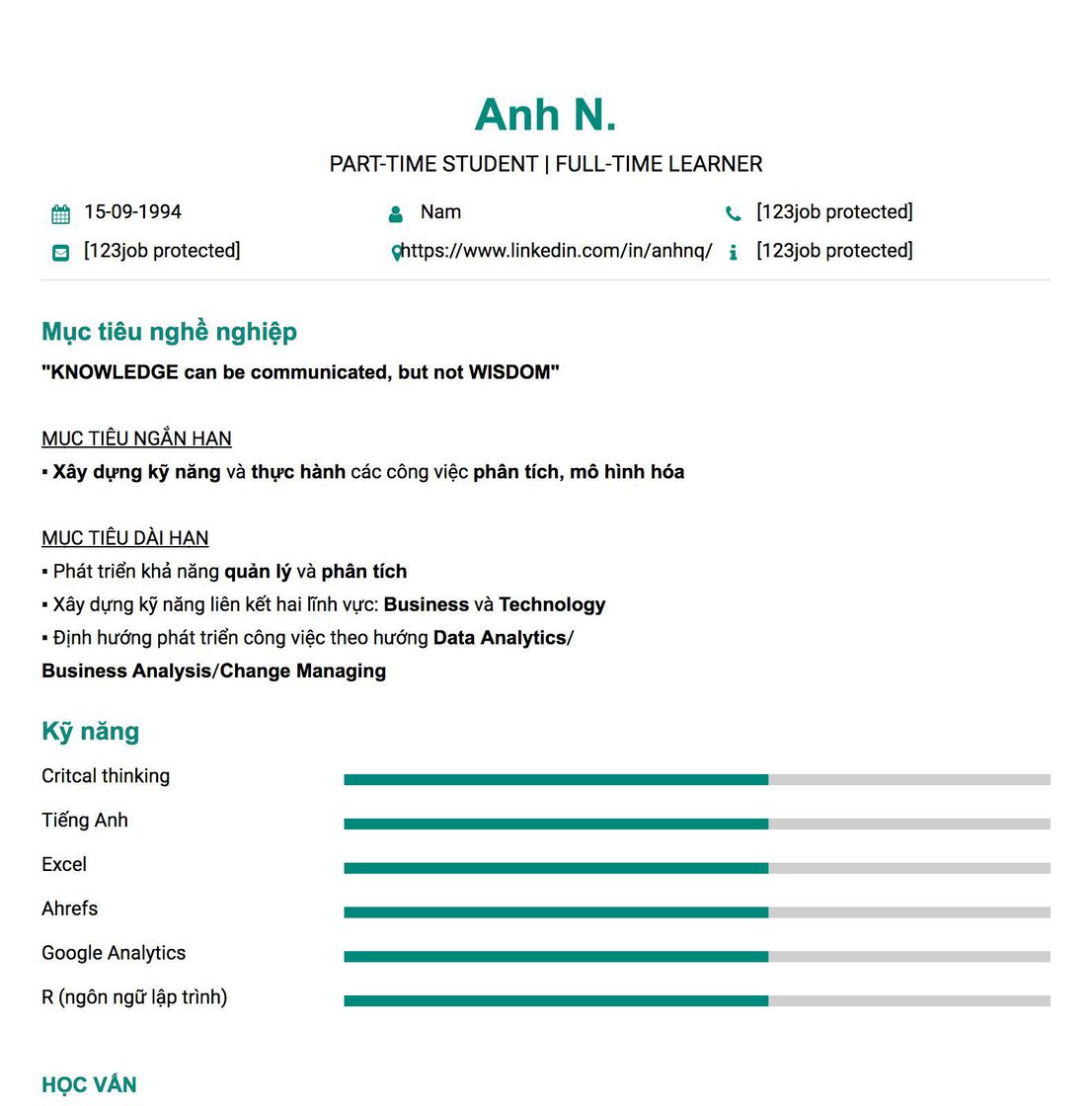 Gợi ý cách viết Mẫu CV tham khảo Part-time Student | Full-time learner 