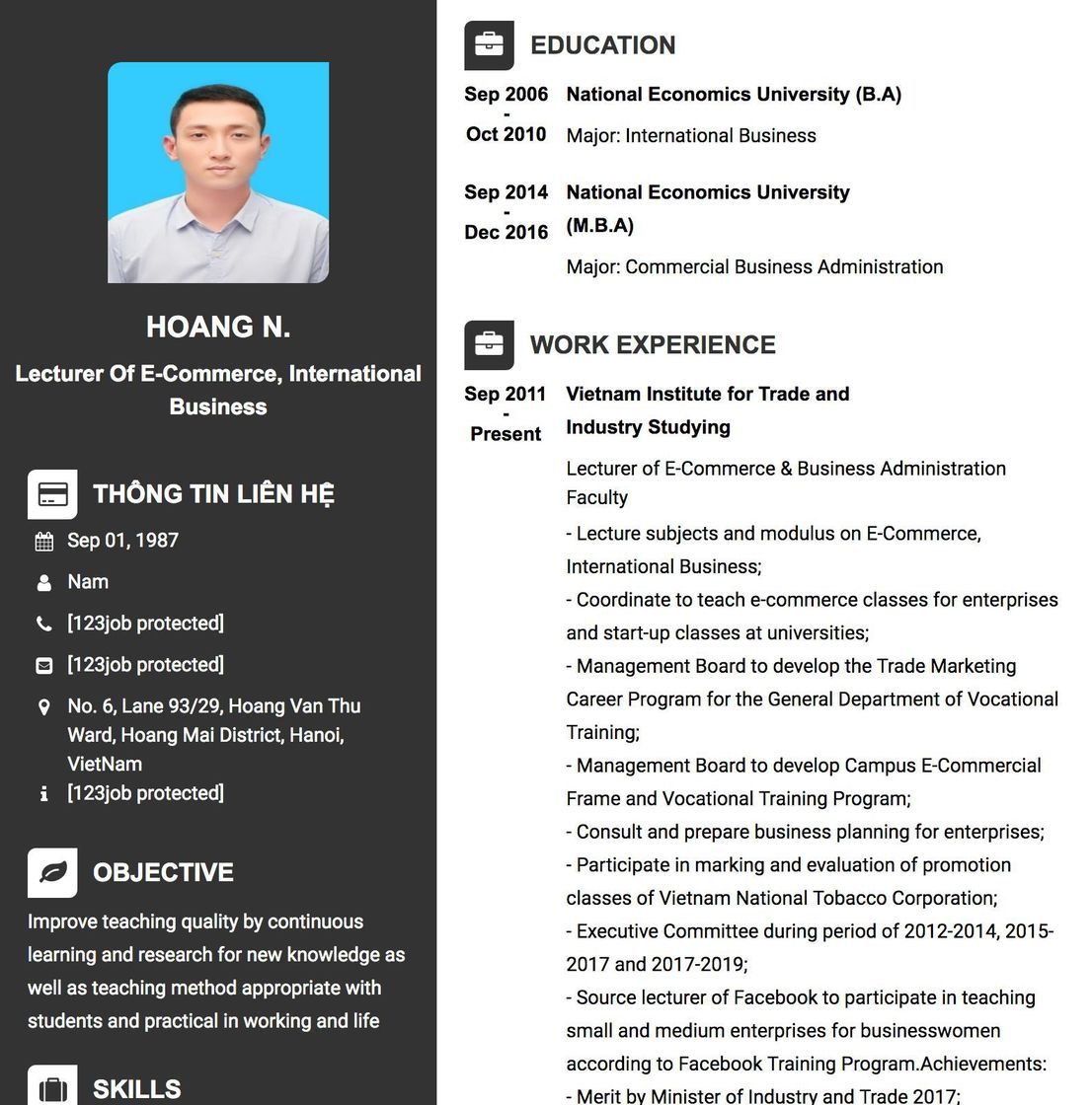 Gợi ý cách viết Mẫu CV tham khảo Lecturer of E-Commerce, International Business 