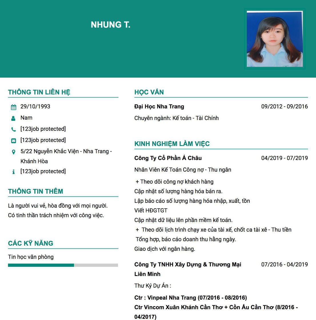 Gợi ý cách viết Mẫu CV tham khảo Nhân Viên Kế Toán Công nợ - Thu ngân 