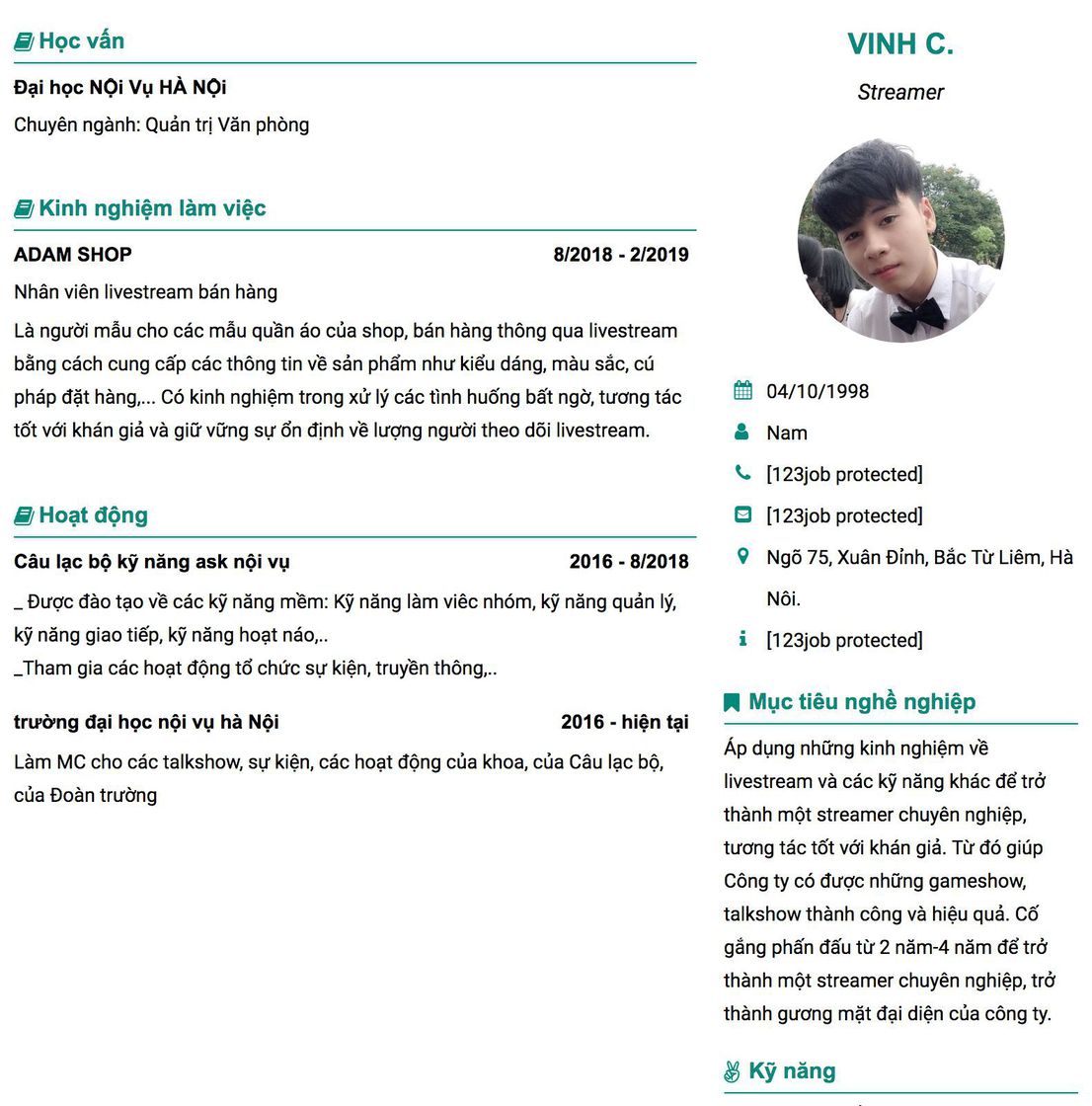 Gợi ý cách viết Mẫu CV tham khảo Streamer 