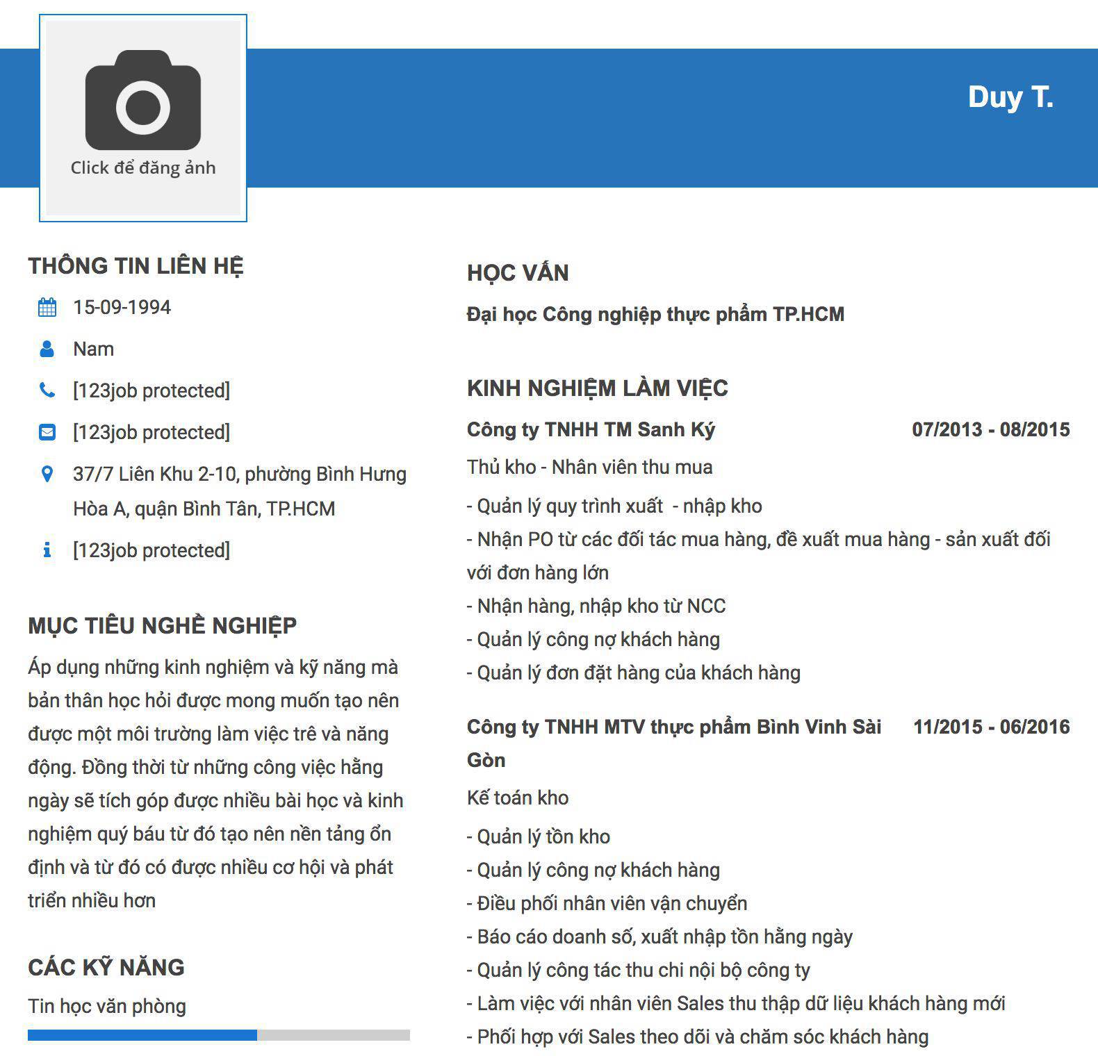 Gợi ý cách viết Mẫu CV tham khảo Thủ kho - Nhân viên thu mua 
