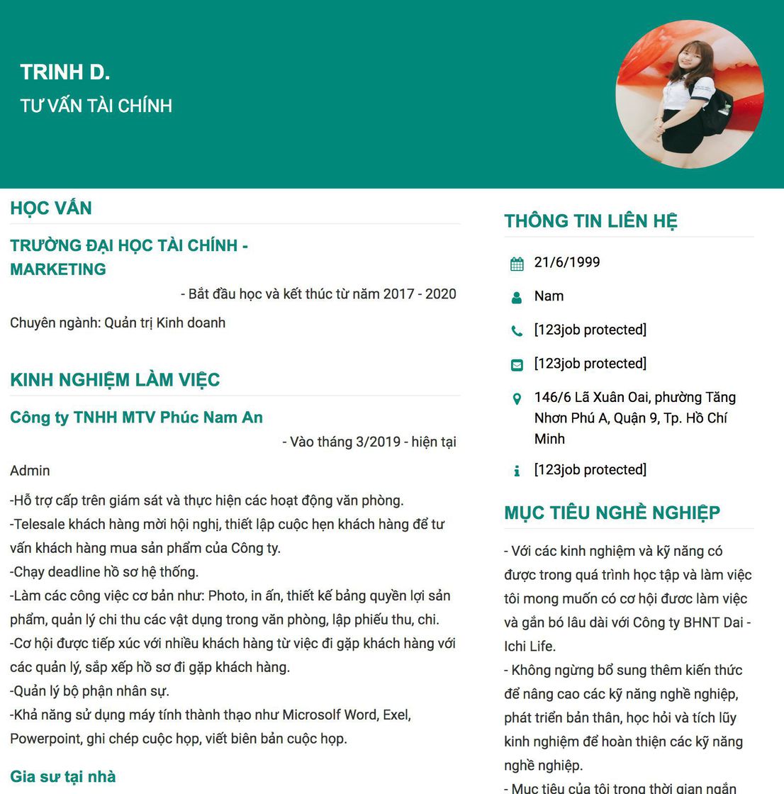 Gợi ý cách viết Mẫu CV tham khảo TƯ VẤN TÀI CHÍNH 