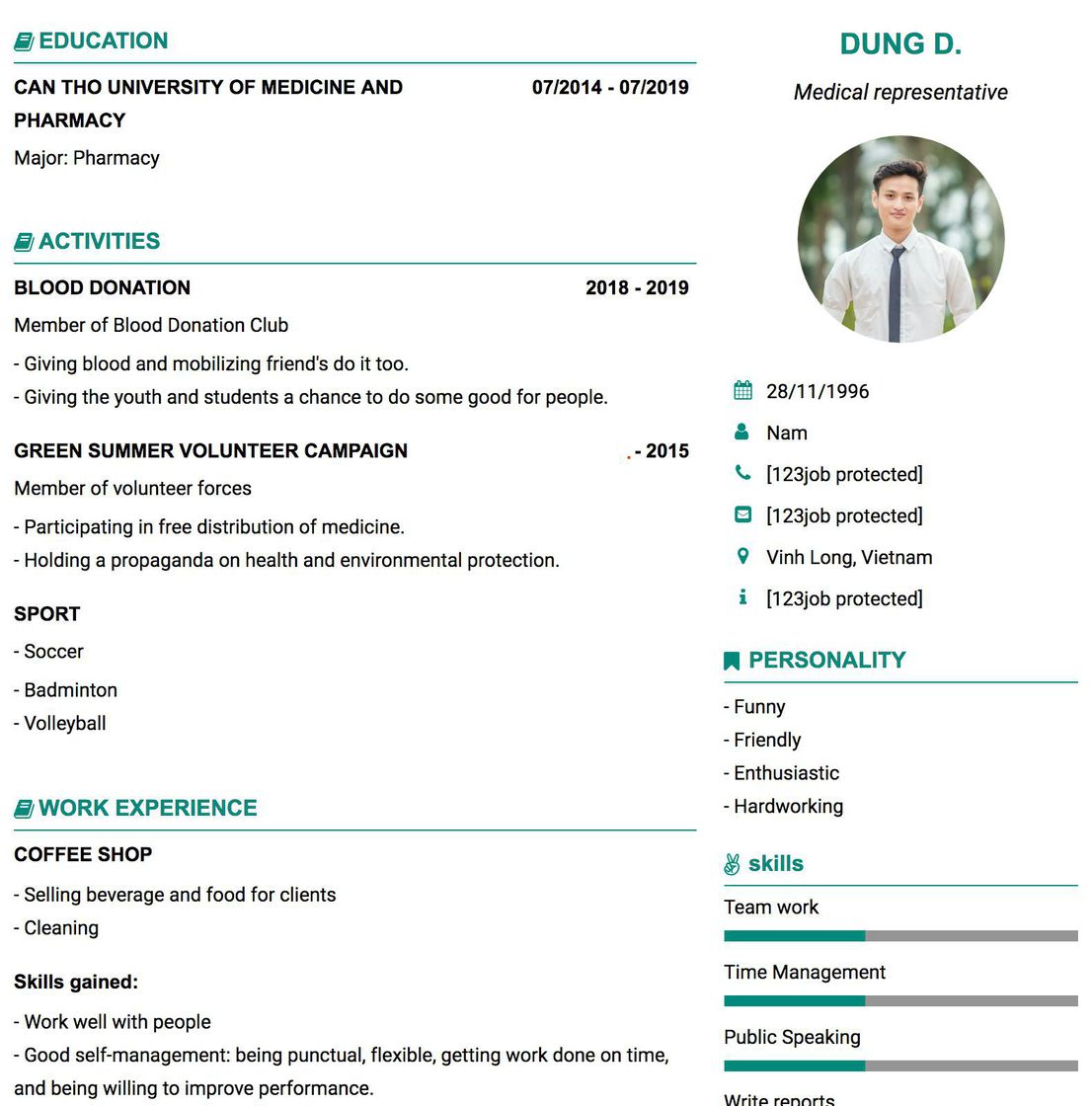 Gợi ý cách viết Mẫu CV tham khảo Medical representative 