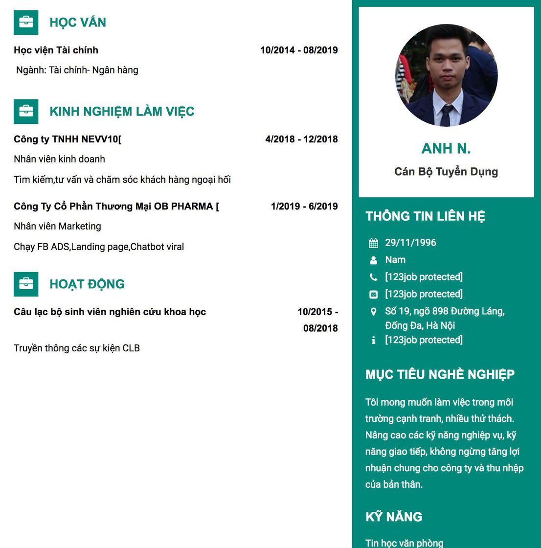 Gợi ý cách viết Mẫu CV tham khảo Cán Bộ Tuyển dụng 