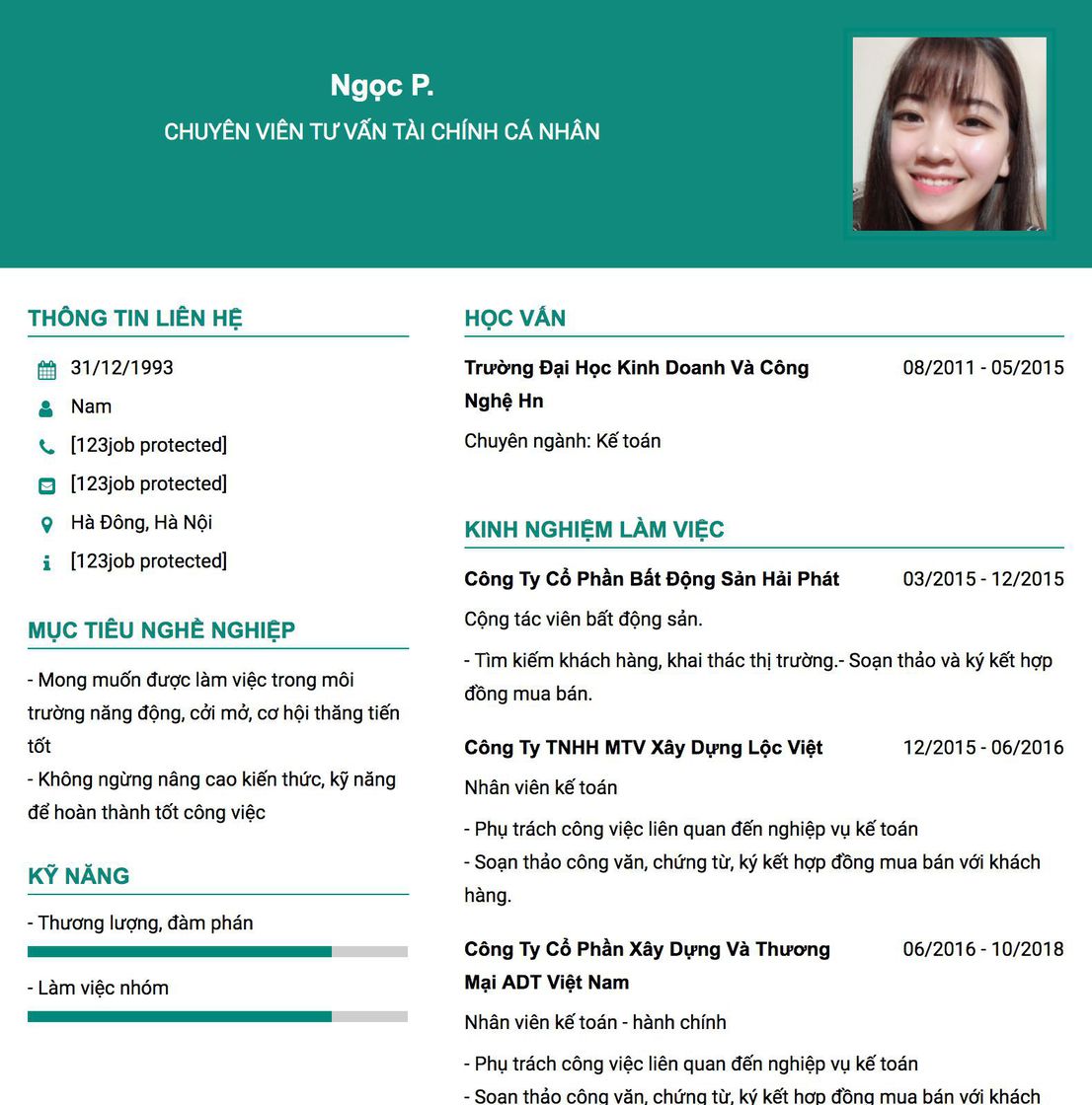 Gợi ý cách viết Mẫu CV tham khảo Chuyên viên tư vấn tài chính cá nhân 