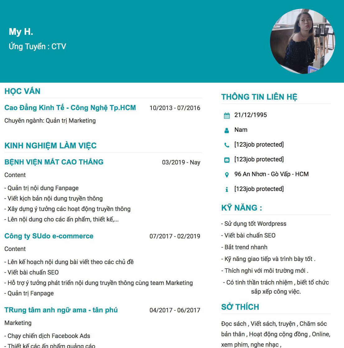 Gợi ý cách viết Mẫu CV tham khảo Ứng Tuyển : CTV 