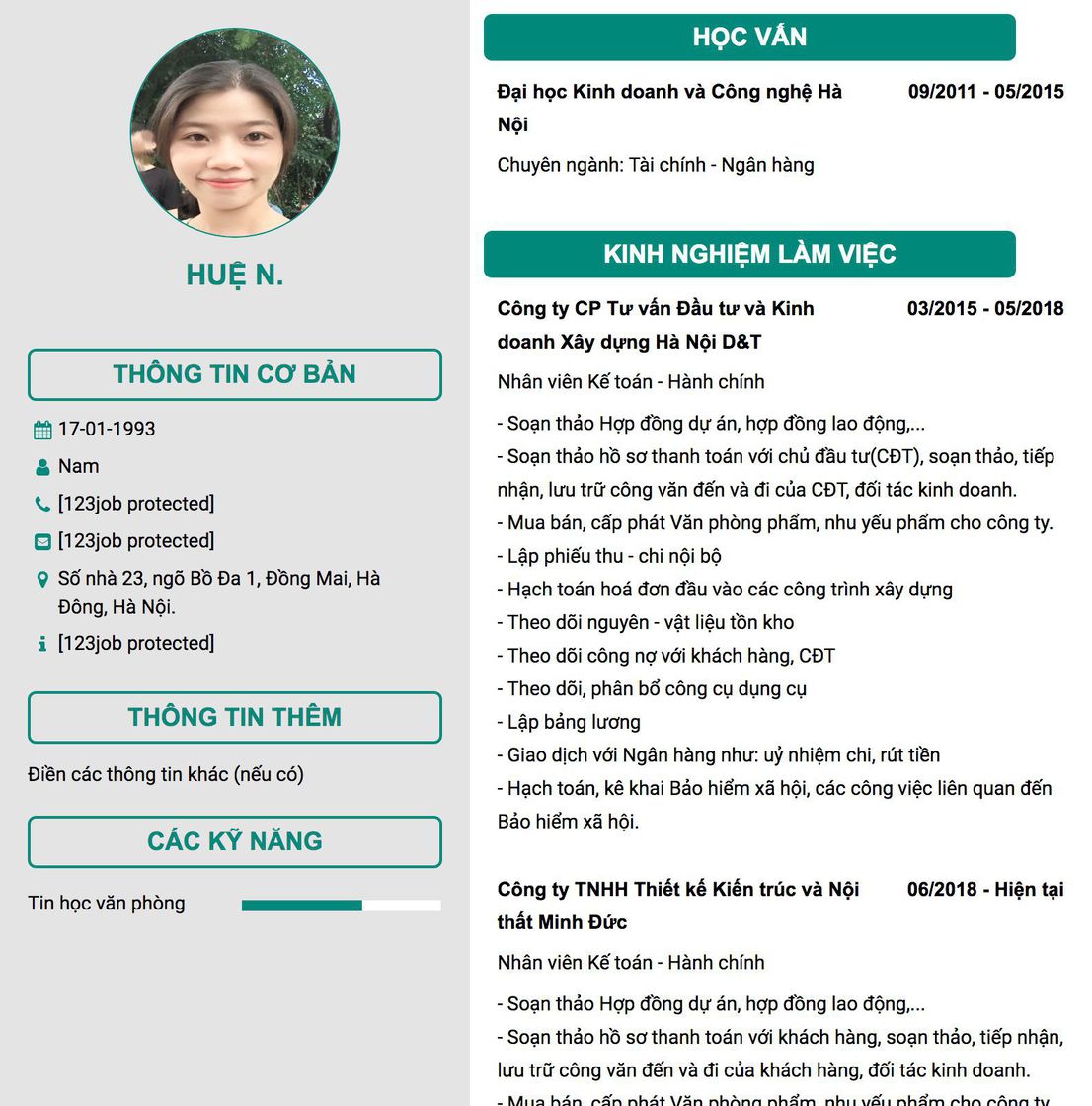 Gợi ý cách viết Mẫu CV tham khảo Nhân viên Kế toán - Hành chính 