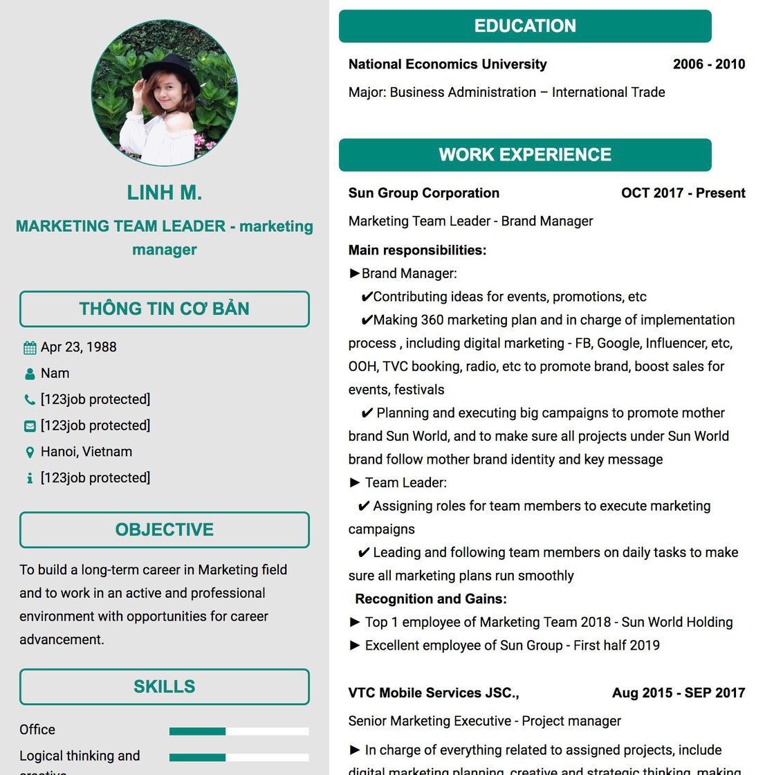 Gợi ý cách viết Mẫu CV tham khảo MARKETING TEAM LEADER - marketing manager 