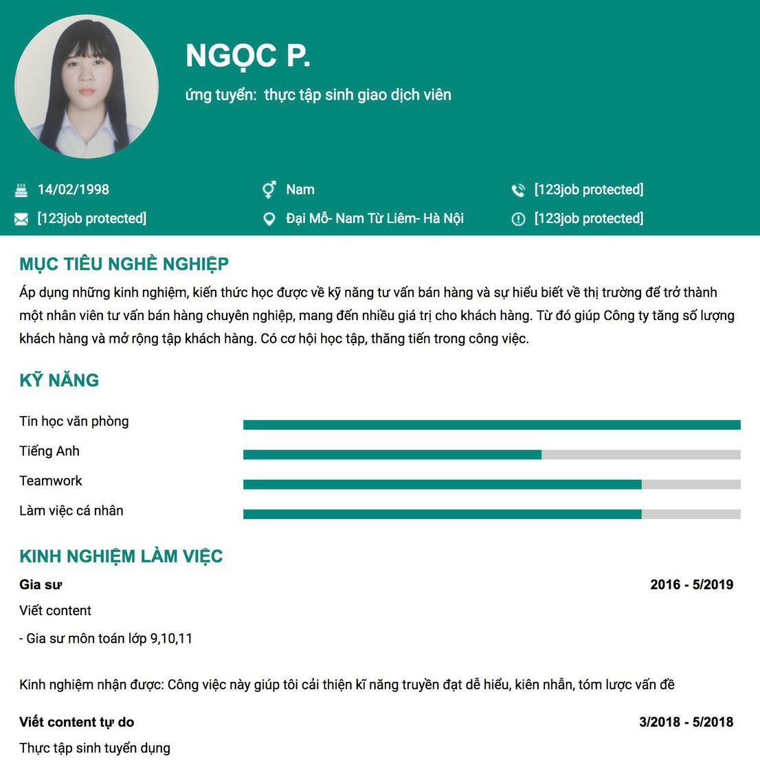 Gợi ý cách viết Mẫu CV tham khảo ứng tuyển:&nbsp; thực tập sinh giao dịch viên 