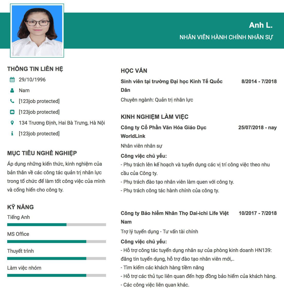 Gợi ý cách viết Mẫu CV tham khảo Nhân viên Hành Chính Nhân Sự 