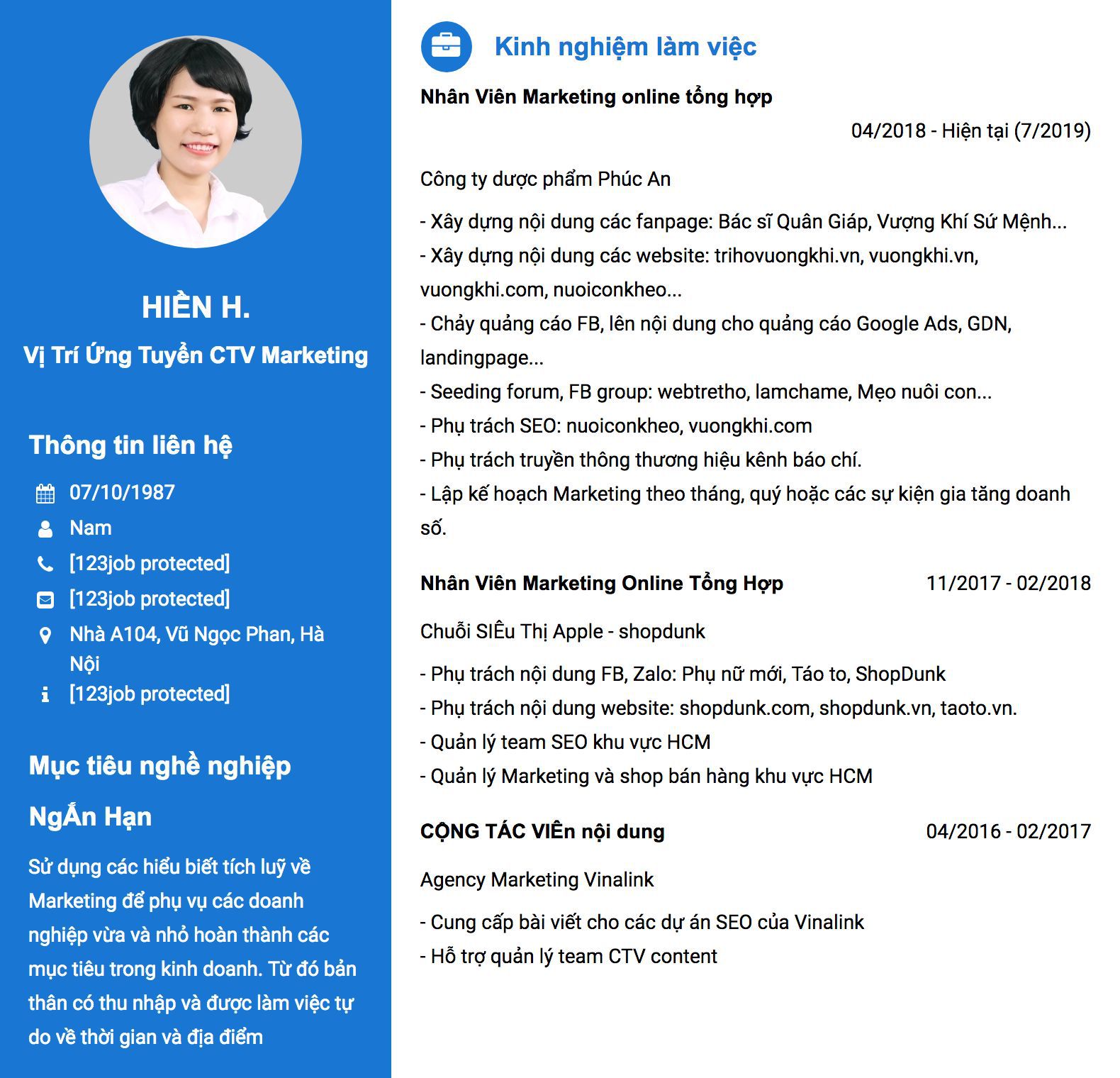 Gợi ý cách viết Mẫu CV tham khảo vị trí ứng tuyển cTV Marketing 