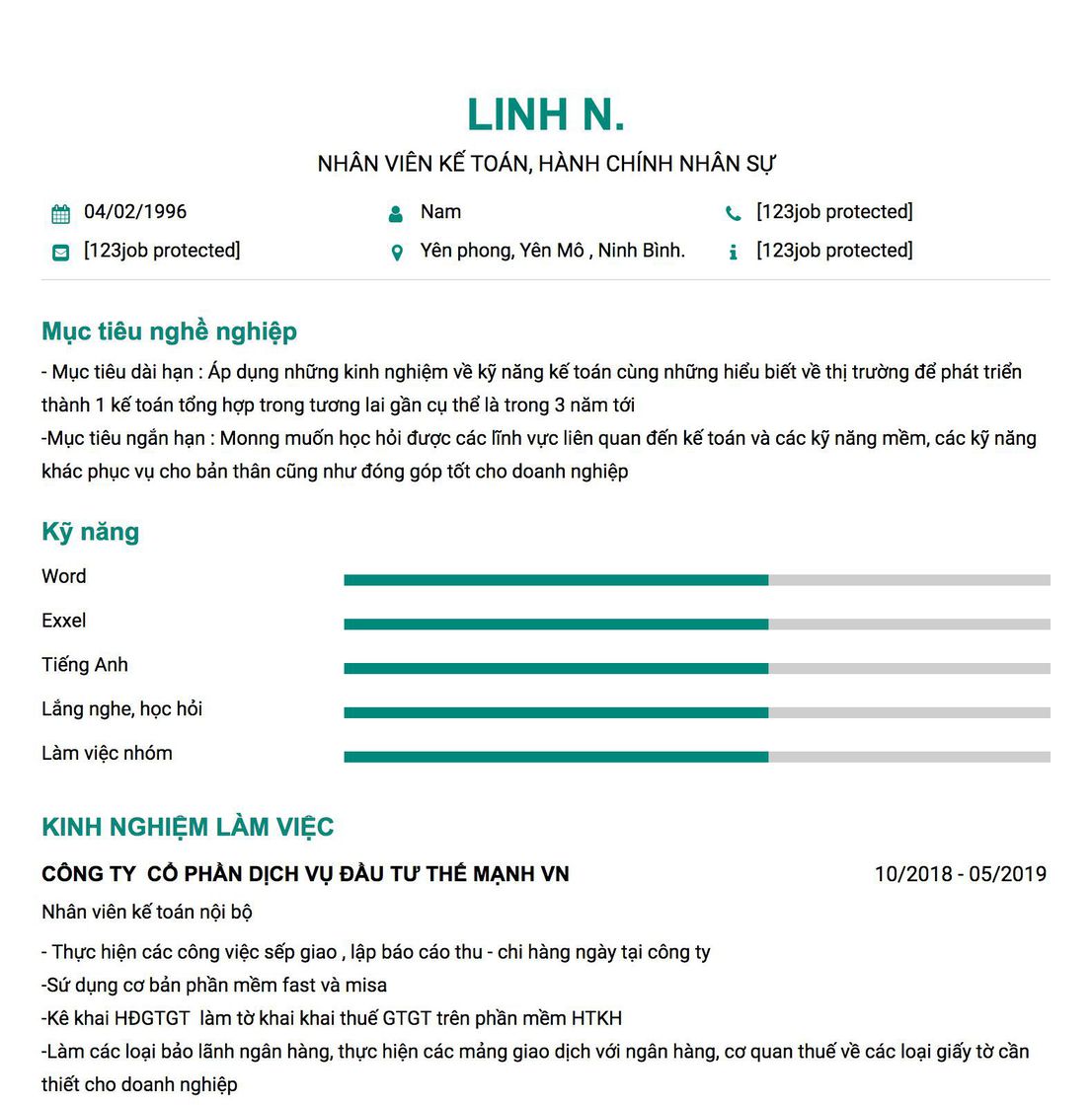 Gợi ý cách viết Mẫu CV tham khảo NHÂN VIÊN KẾ TOÁN, HÀNH CHÍNH NHÂN SỰ 