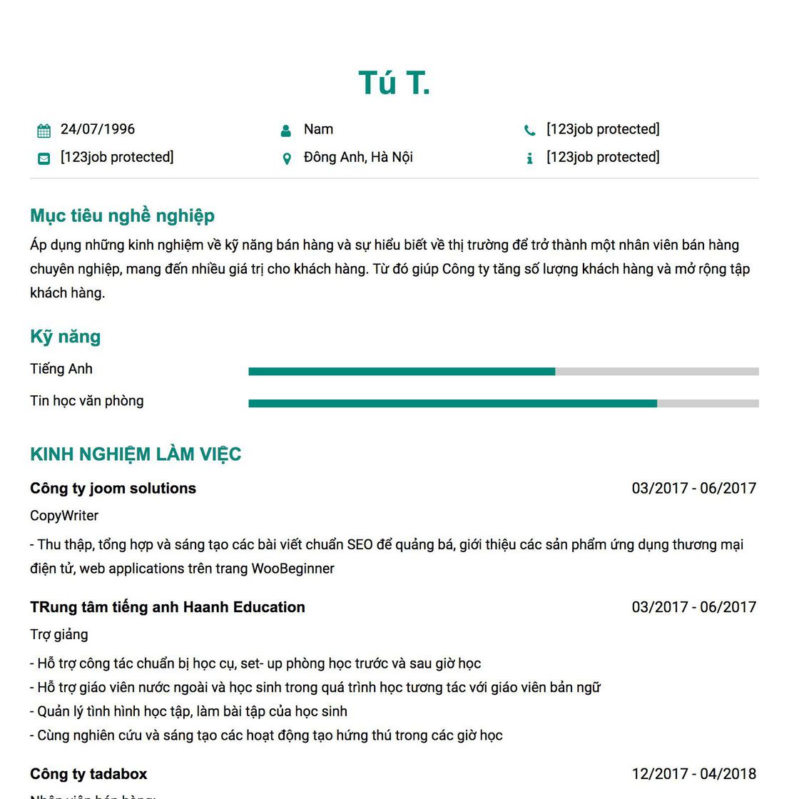 Gợi ý cách viết Mẫu CV tham khảo CopyWriter 