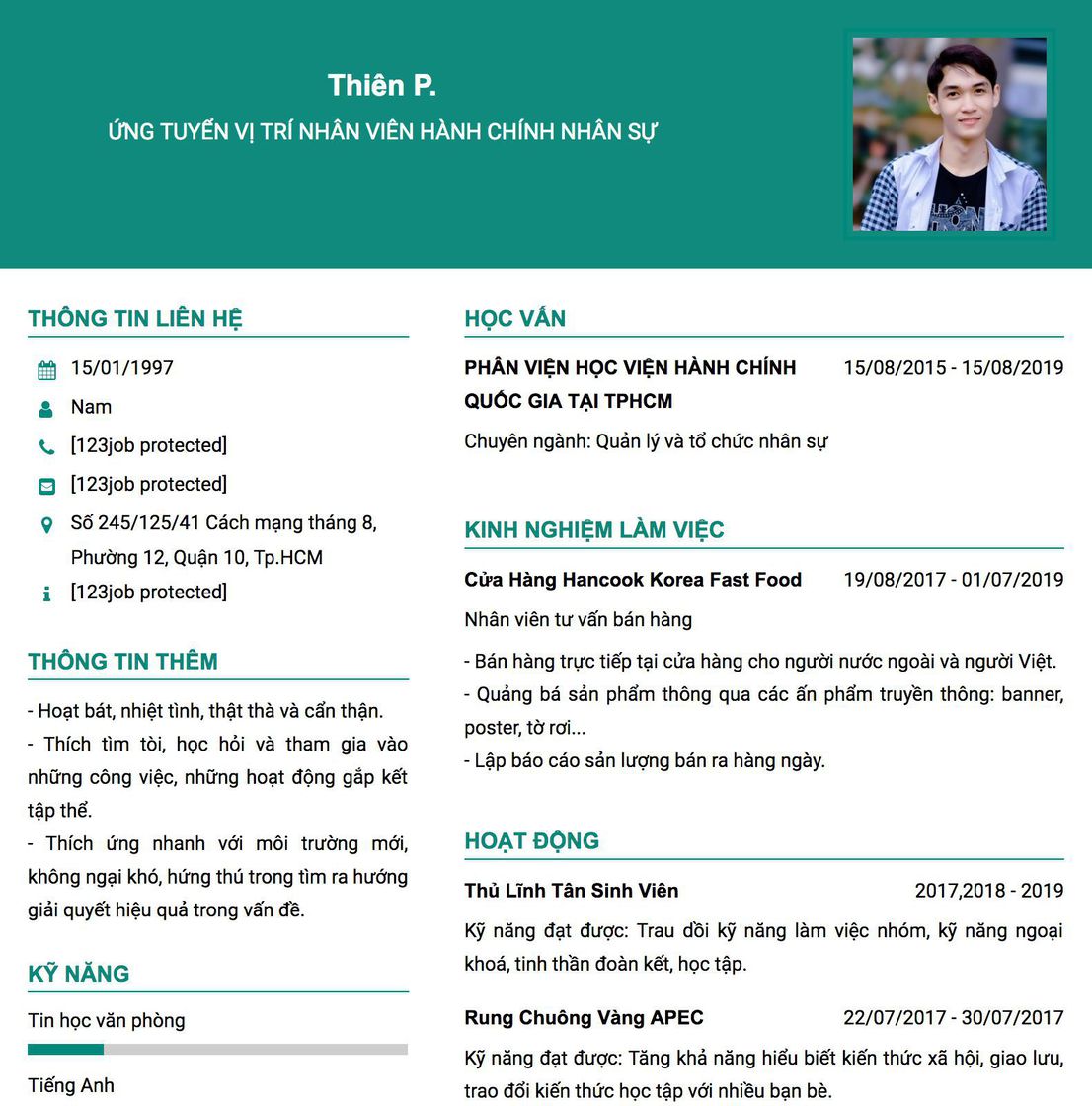 Gợi ý cách viết Mẫu CV tham khảo Ứng tuyển vị trí nhân viên Hành chính nhân sự 