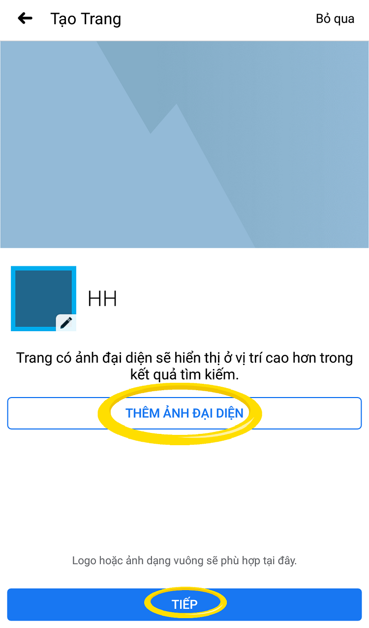 Nhập trang web, tải ảnh bìa và ảnh đại diện lên