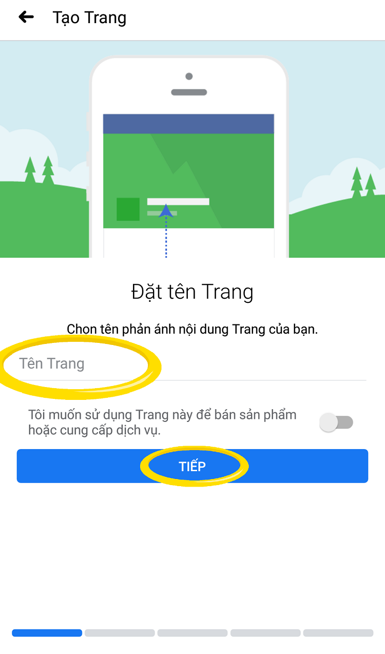 Đặt tên và hạng mục cho fanpage