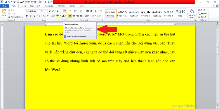 Nhấn chọn Clear All Formatting 