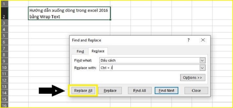 xuống dòng trong Excel