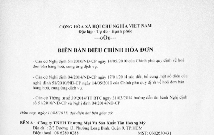 Biên bản điều chỉnh hóa đơn là gì? Tổng hợp mẫu biên bản điều chỉnh hóa đơn
