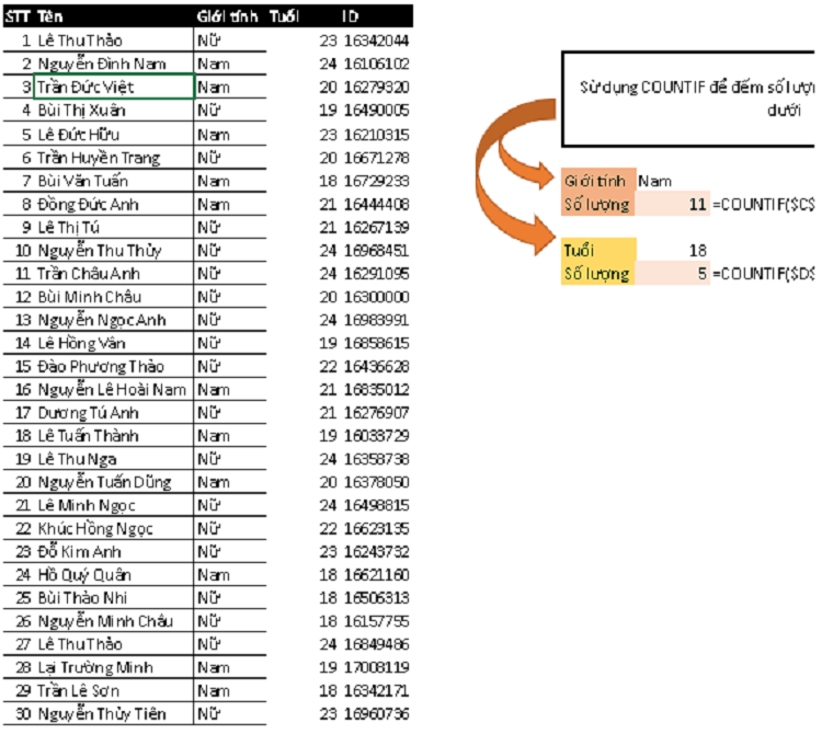 Hàm countif cơ bản