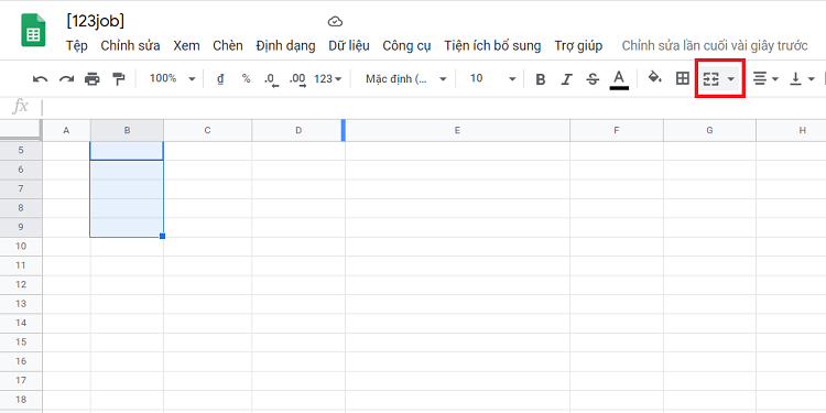 Hợp nhất ô trong google sheet