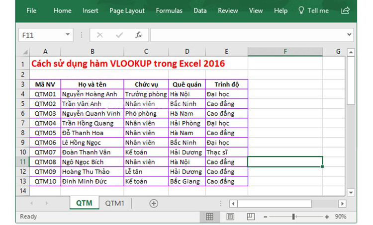 đặt tên cho sheet cái tên để phân biệt là QTM