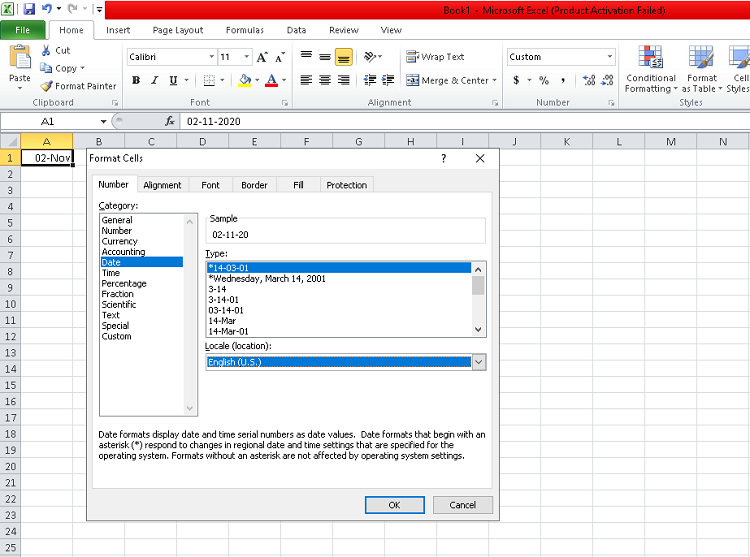 Định dạng ngày tháng trong excel