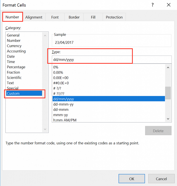 Định dạng ngày tháng trong excel