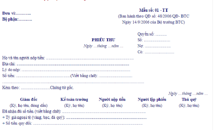 Tất tần tật thông tin liên quan đến mẫu phiếu thu tiền mới nhất