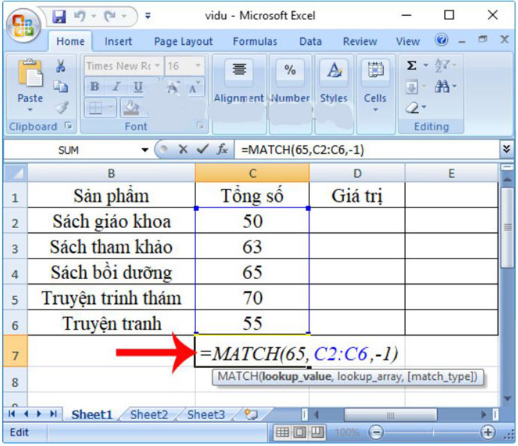  công thức hàm Match