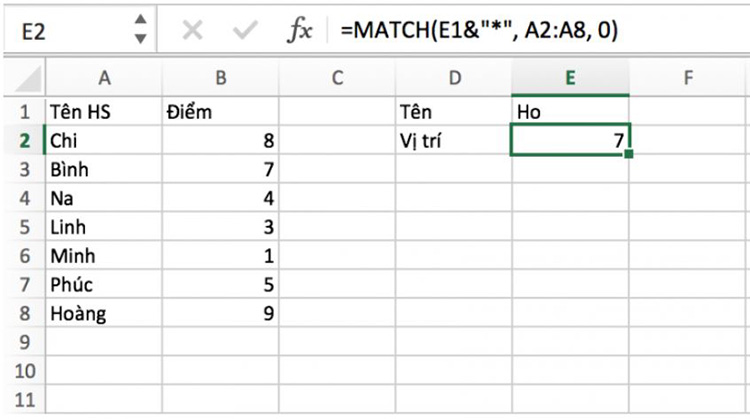 công thức hàm MATCH