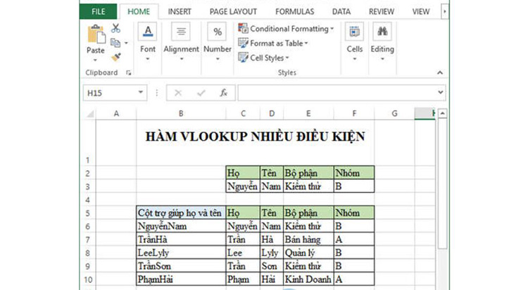 Sử dụng hàm Vlookup nhiều điều kiện