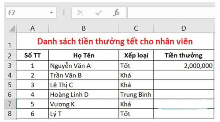 Và kết quả của hàm