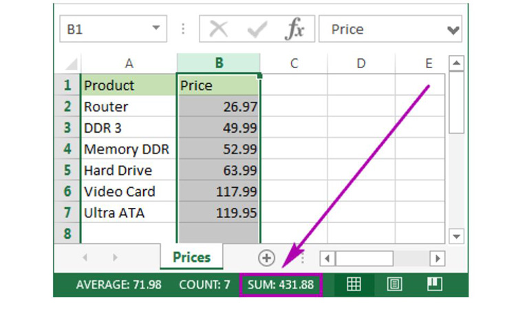 Cách tính tổng một cột trong Excel với một cú nhấp chuột