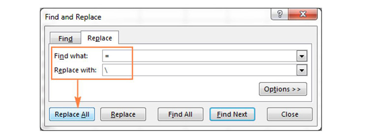 Cách 3: Sử dụng chức năng FIND AND REPLACE của Excel