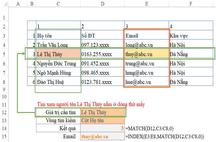 Kết hợp hàm index và match