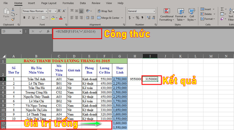 Hàm SUMIF trong Excel