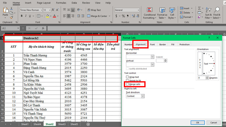 Gộp ô trong excel 3