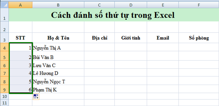 cách đánh số thứ tự trong excel 2010