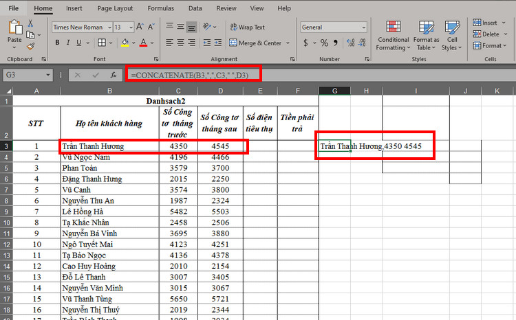 gộp ô trong excel