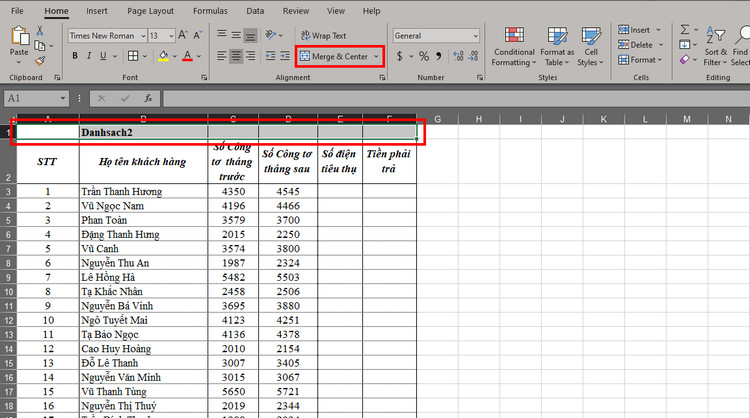 Gộp ô trong excel 2