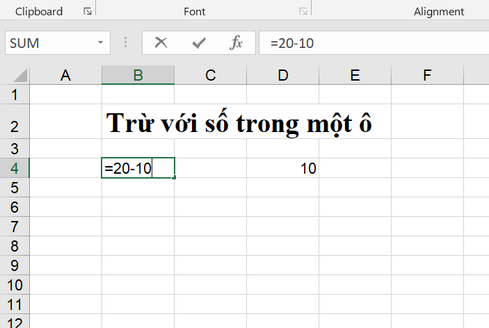 Hàm trừ trong Excel: Trừ với số trong một ô