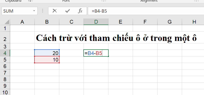 Hàm trừ trong excel: Cách trừ với tham chiếu ô ở trong một ô