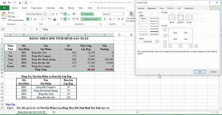 bài tập excel cơ bản 1