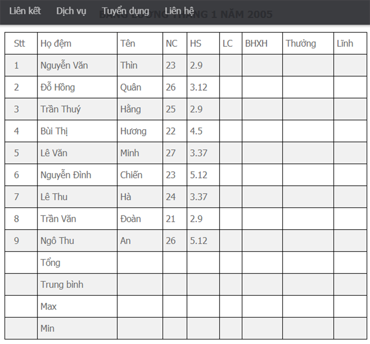 Bài tập excel nâng cao 1