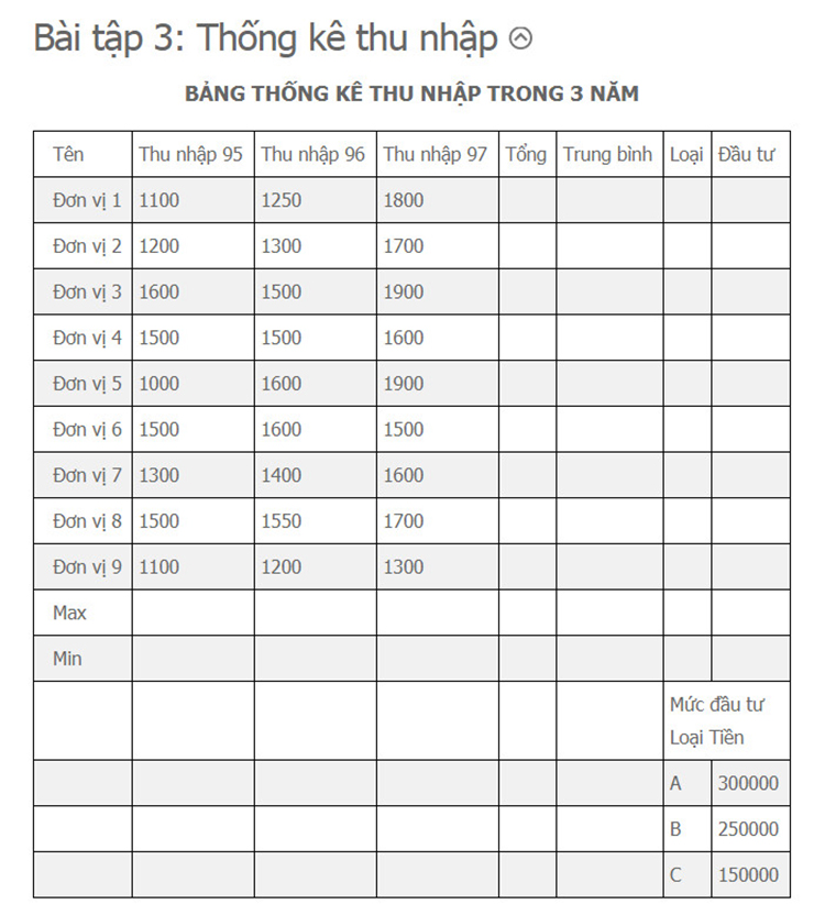 Bài tập excel nâng cao 3