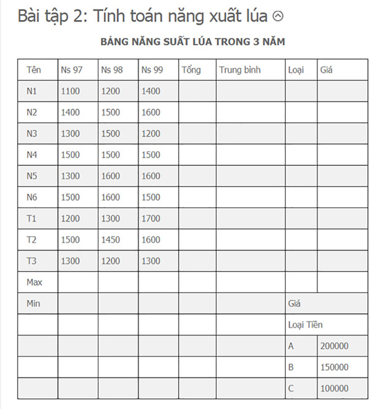 Bài tập excel nâng cao 1