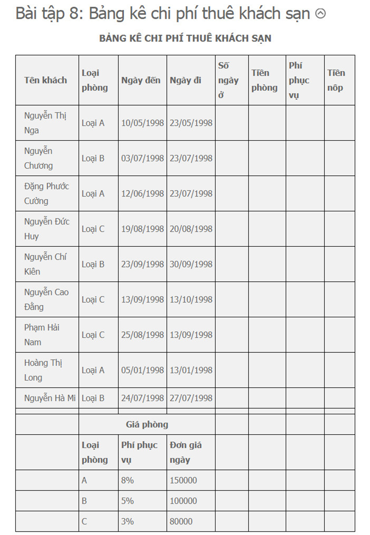 Bài tập excel nâng cao 8