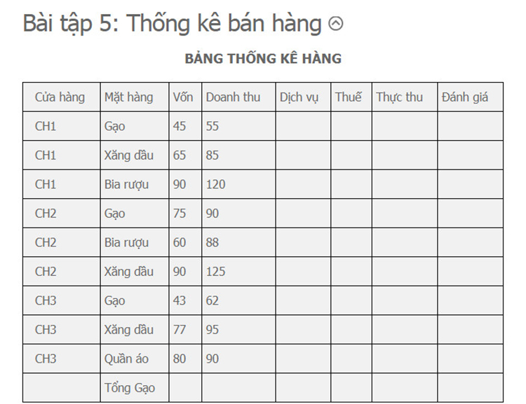 Bài tập excel nâng cao 5